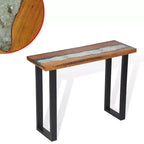 Consolle in legno di teak con intarsio in vetro e resina
