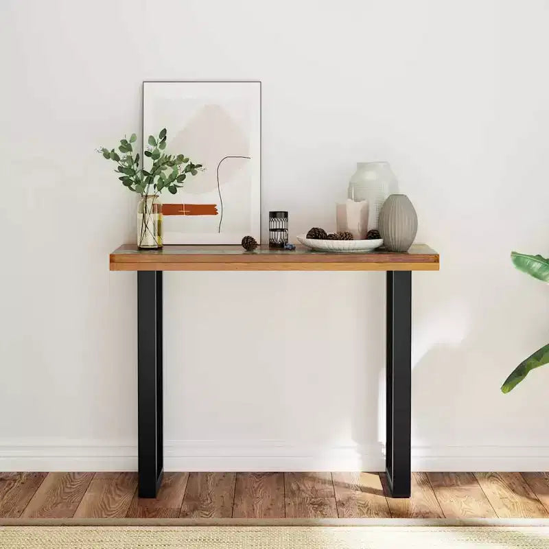 Consolle in legno di teak con intarsio in vetro e resina