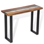 Consolle in legno di teak con intarsio in vetro e resina