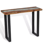 Consolle in legno di teak con intarsio in vetro e resina