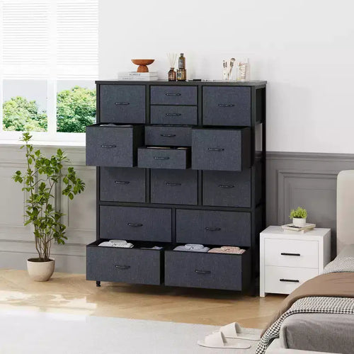 COZONY 15-Drawer Fabric Storage Tower, Tall Dresser with Steel Frame and Wood Top for Bedroom Closet Hallway Organization