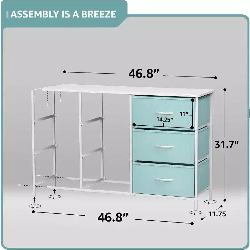 Cassettiera in tessuto a 9 cassetti con struttura in acciaio e piano in legno