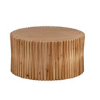 Tavolino rotondo in legno con design a trama verticale