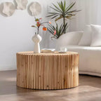 Tavolino rotondo in legno con design a trama verticale