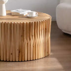 Tavolino rotondo in legno con design a trama verticale