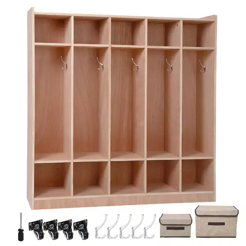 Coat & Hat Locker with 5 Large & 10 Small Compartments Toddler Sized Daycare Storage Cubbies for Home, School, Kindergarten,