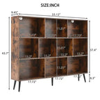 Libreria a 10 scomparti con gambe in ferro – Larga 140 cm, Scaffale a 3 ripiani in legno