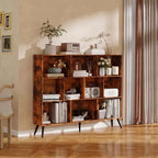 Libreria a 10 scomparti con gambe in ferro – Larga 140 cm, Scaffale a 3 ripiani in legno