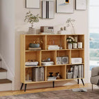 Libreria a 10 scomparti con gambe in ferro – Larga 140 cm, Scaffale a 3 ripiani in legno