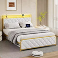King Size Platform Bed Frame with Storage Headboard, USB Charging Station, LED Lighting, Underbed Storage, Easy Assembly, Heavy-Duty Support, White