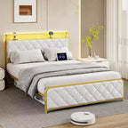King Size Platform Bed Frame with Storage Headboard, USB Charging Station, LED Lighting, Underbed Storage, Easy Assembly, Heavy-Duty Support, White