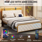 Struttura Letto Matrimoniale King Size con Illuminazione a LED, Testiera con Ricarica USB e Contenitore Sottopiattaforma