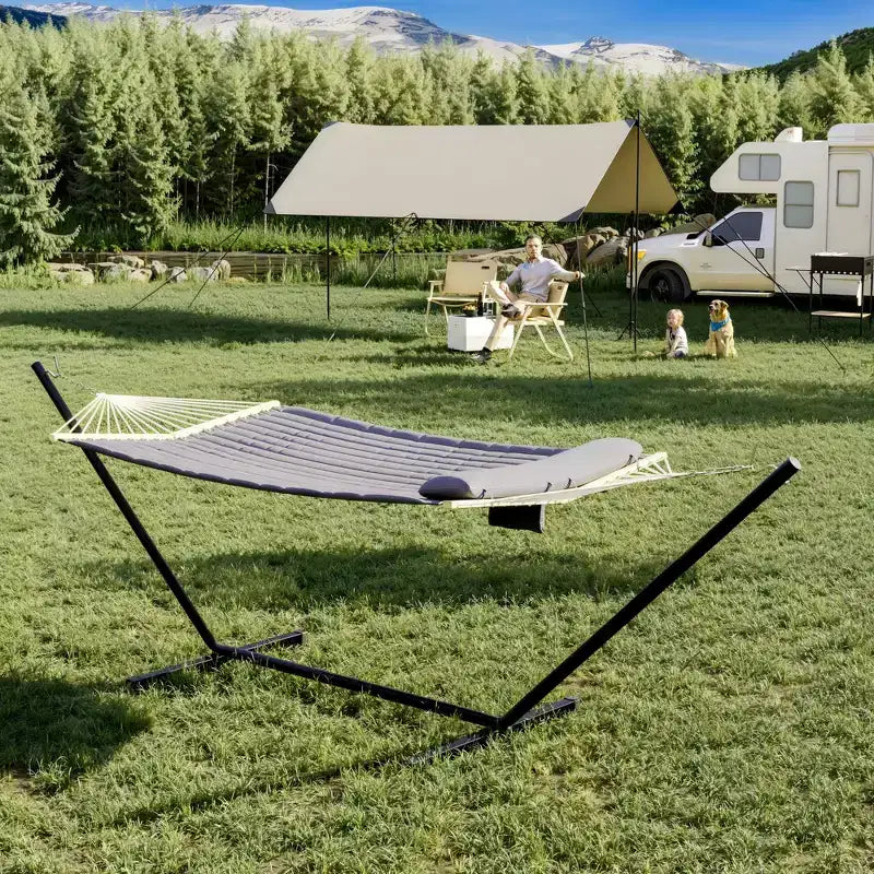 Hanging Hammock Chair- Comfortable Breathable Swing Seat Chair, Curved Safety Design with Cushion & Woven Rope Mesh, Includes Carrying Bag