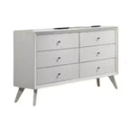 Comò a 6 cassetti largo con pomelli in bronzo – Legno bianco testurizzato