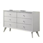 Comò a 6 cassetti largo con pomelli in bronzo – Legno bianco testurizzato