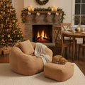Homy Casa Faux Fur Bean Bag Accent Chair with Ottoman and Pillow, Khaki