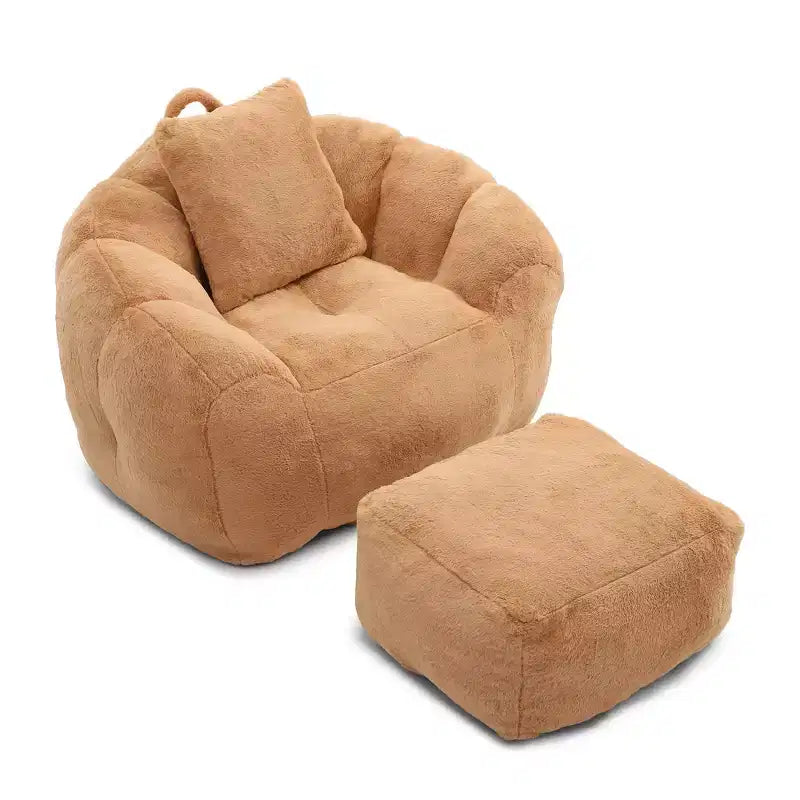 Set Poltrona Sacco in Ecopelliccia con Pouf e Cuscino