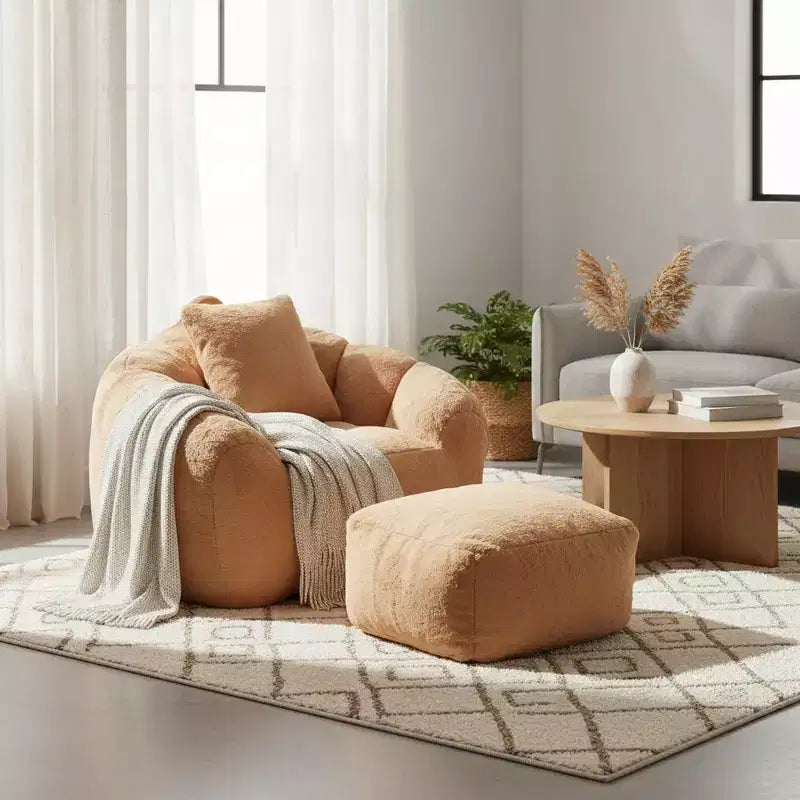 Set Poltrona Sacco in Ecopelliccia con Pouf e Cuscino