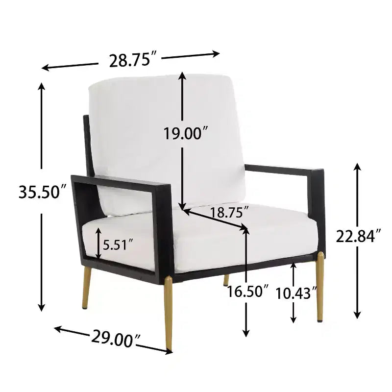 Poltrona moderna - Struttura nera e cuscino in velluto bianco