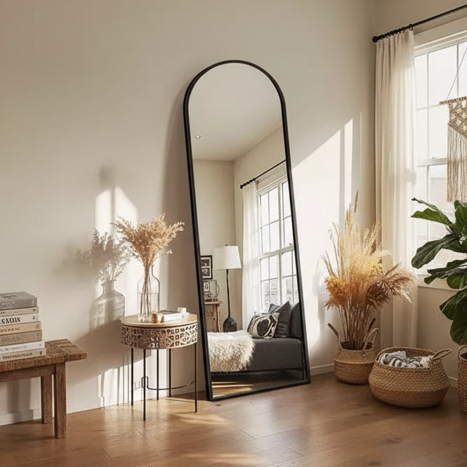 Full Length Arched Mirror for Entryway Bedroom Bathroom Living Room Large Floor Standing Mirror with Metal Frame Silver Color