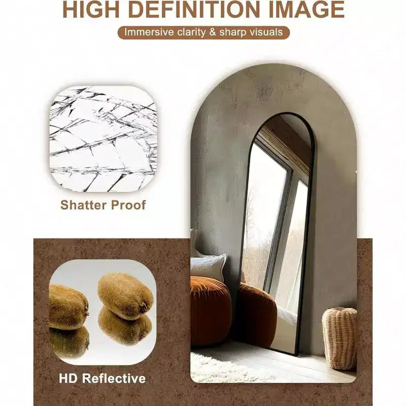 Specchio a figura intera ad arco con cornice in metallo