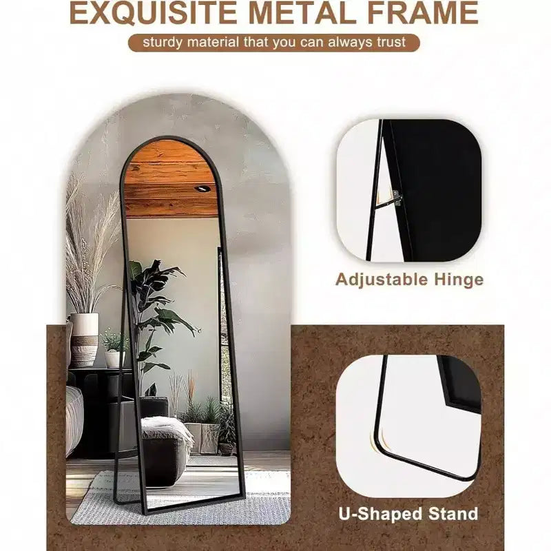 Specchio a figura intera ad arco con cornice in metallo