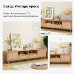 Mobile TV in Rattan da 78 Pollici con Gambe in Legno Massello – Adatto a TV fino a 85 Pollici