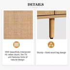 Mobile TV in Rattan da 78 Pollici con Gambe in Legno Massello – Adatto a TV fino a 85 Pollici