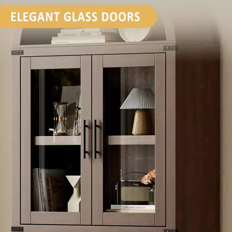 Credenza alta ad arco da 180 cm con 4 ante in vetro e 6 ripiani regolabili