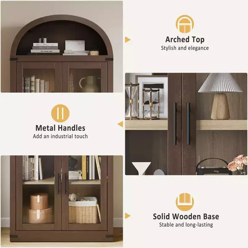 Credenza alta ad arco da 180 cm con 4 ante in vetro e 6 ripiani regolabili