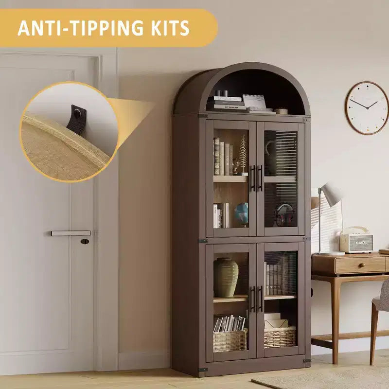 Credenza alta ad arco da 180 cm con 4 ante in vetro e 6 ripiani regolabili