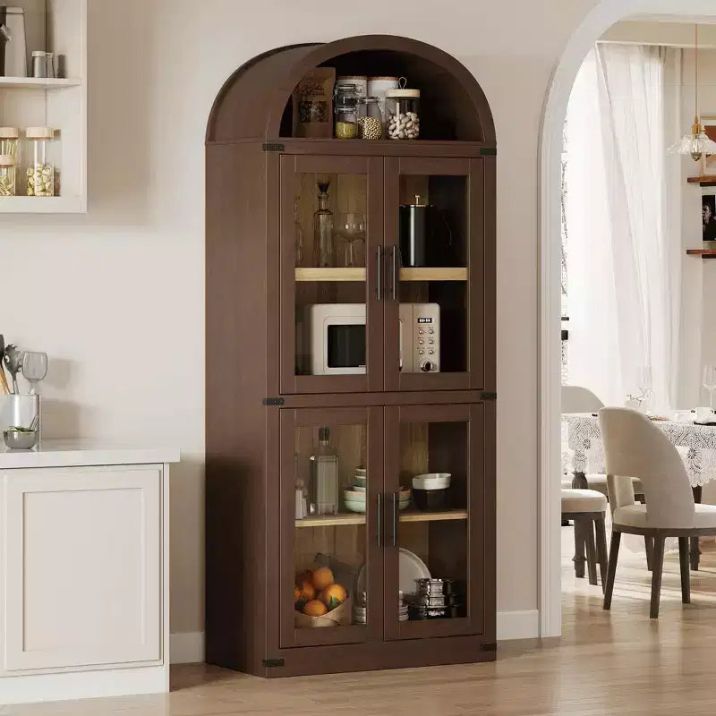 Credenza alta ad arco da 180 cm con 4 ante in vetro e 6 ripiani regolabili