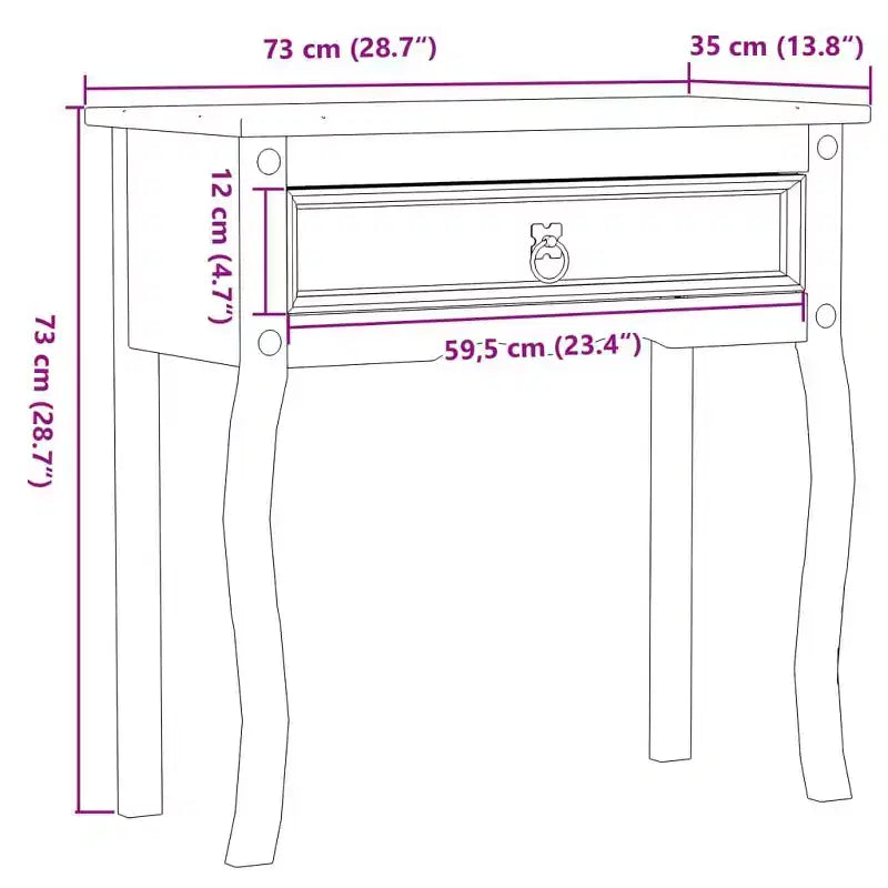 vidaXL Tavolo Consolle Corona 73x35x73 cm Legno Massello di Pino