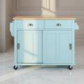 MDF Kitchen Cart - Rubber Wood Flip Top Island with Hidden Sliding Barn Door, Adjustable Height & 4 Wheels