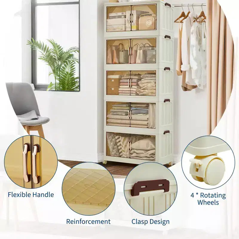 Contenitori impilabili con coperchio – Sportelli magnetici, ruote e design pieghevole