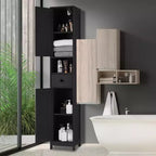 Mobiletto contenitore alto e stretto da bagno con ripiani regolabili e maniglie in metallo