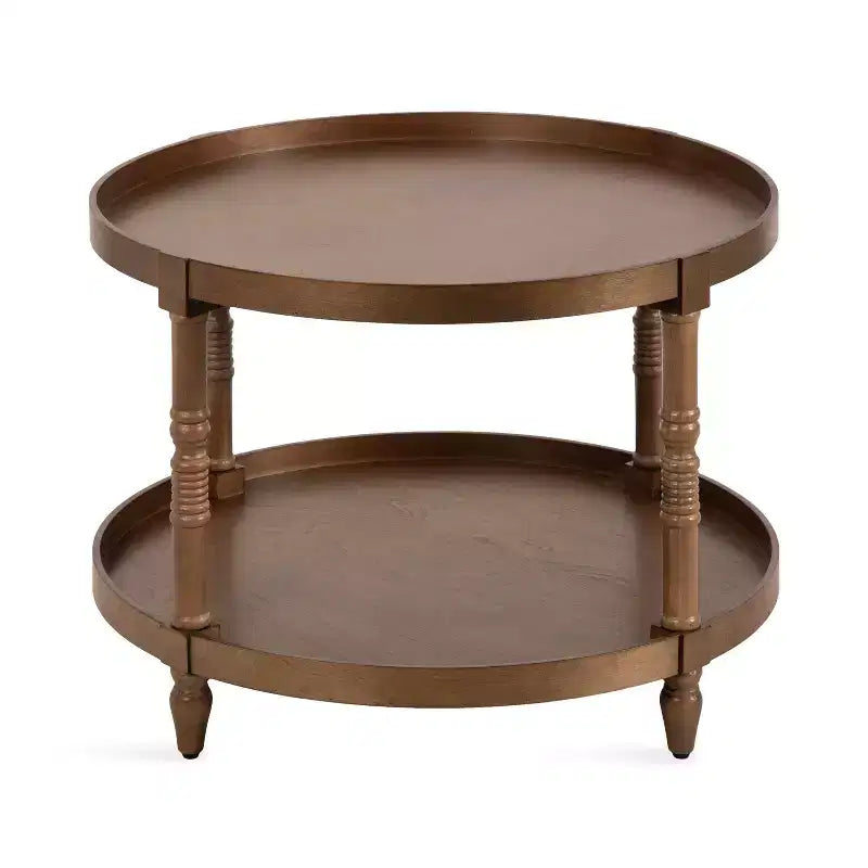 Tavolino da caffè rotondo in legno con due ripiani, 74 x 53 cm
