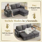 Divano Letto a L da 81" con Chaise Longue Contenitore e Tasche Laterali
