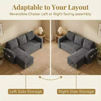 Divano Letto a L da 81" con Chaise Longue Contenitore e Tasche Laterali