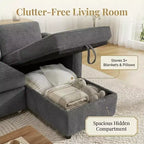 Divano Letto a L da 81" con Chaise Longue Contenitore e Tasche Laterali