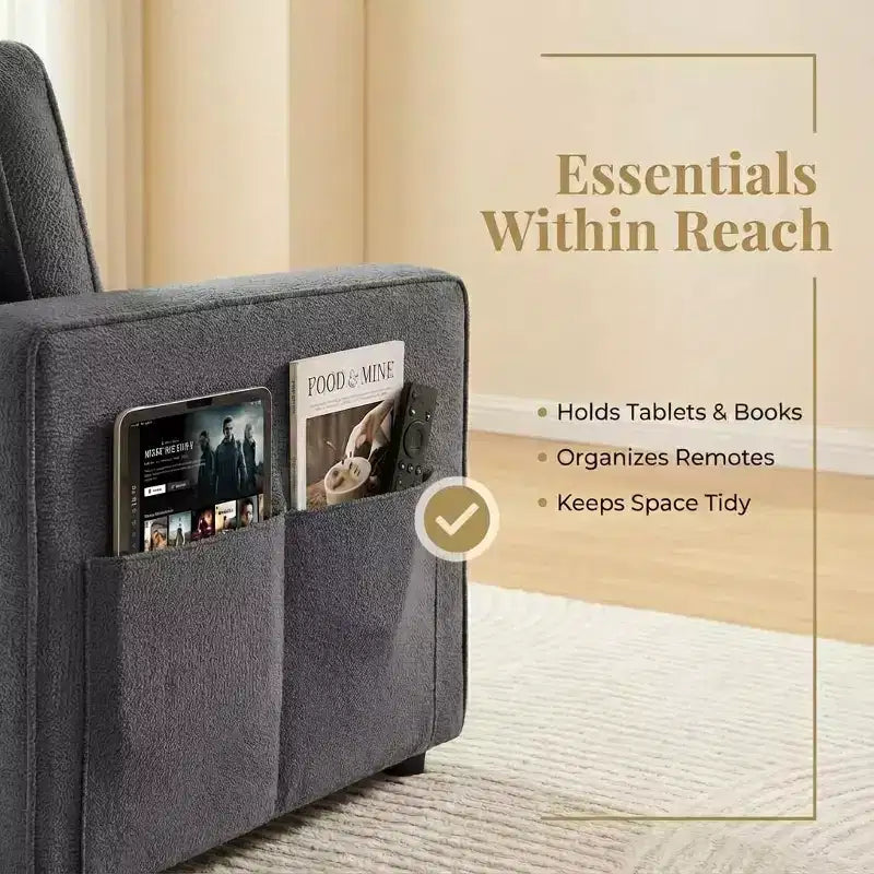 Divano Letto a L da 81" con Chaise Longue Contenitore e Tasche Laterali