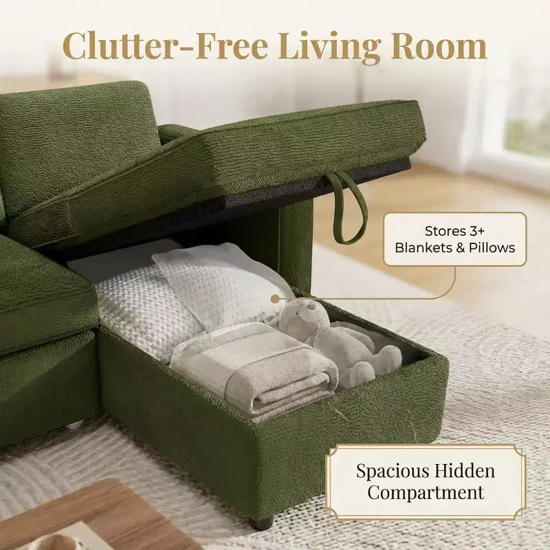 Divano Letto a L da 81" con Chaise Longue Contenitore e Tasche Laterali