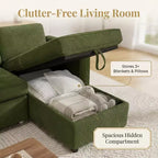 Divano Letto a L da 81" con Chaise Longue Contenitore e Tasche Laterali