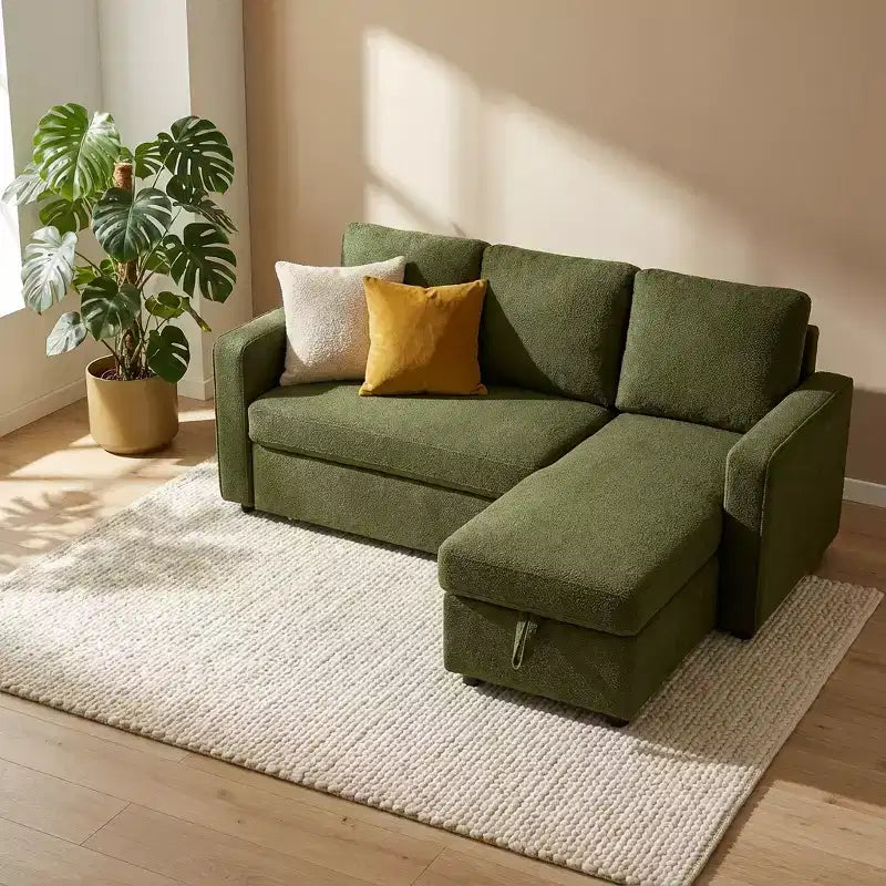 Divano Letto a L da 81" con Chaise Longue Contenitore e Tasche Laterali