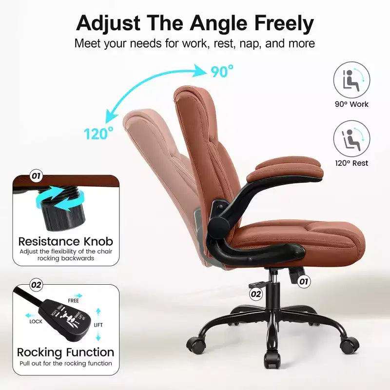 Sedia da ufficio ergonomica con schienale alto in pelle PU e braccioli ribaltabili