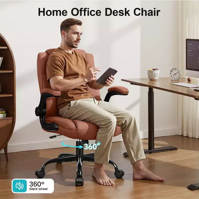 Sedia da ufficio ergonomica con schienale alto in pelle PU e braccioli ribaltabili