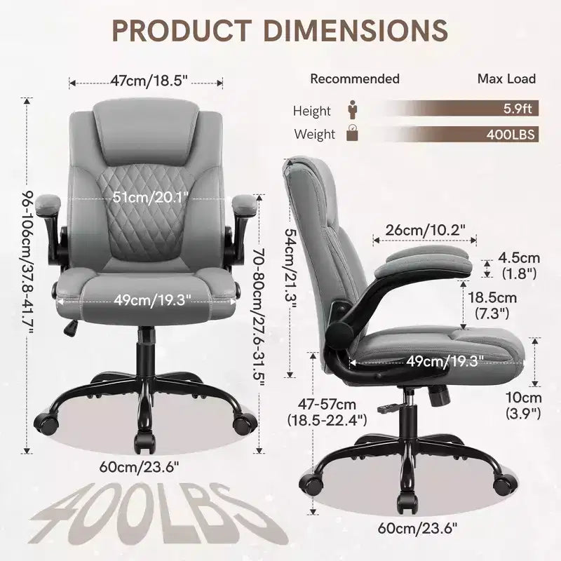 Sedia da ufficio ergonomica con schienale alto in pelle PU e braccioli ribaltabili