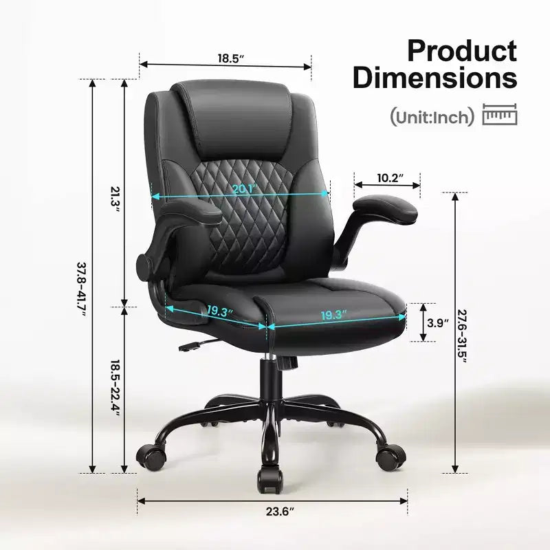 Sedia da ufficio ergonomica con schienale alto in pelle PU e braccioli ribaltabili