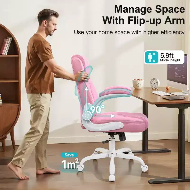 Sedia da ufficio ergonomica con schienale alto in pelle PU e braccioli ribaltabili