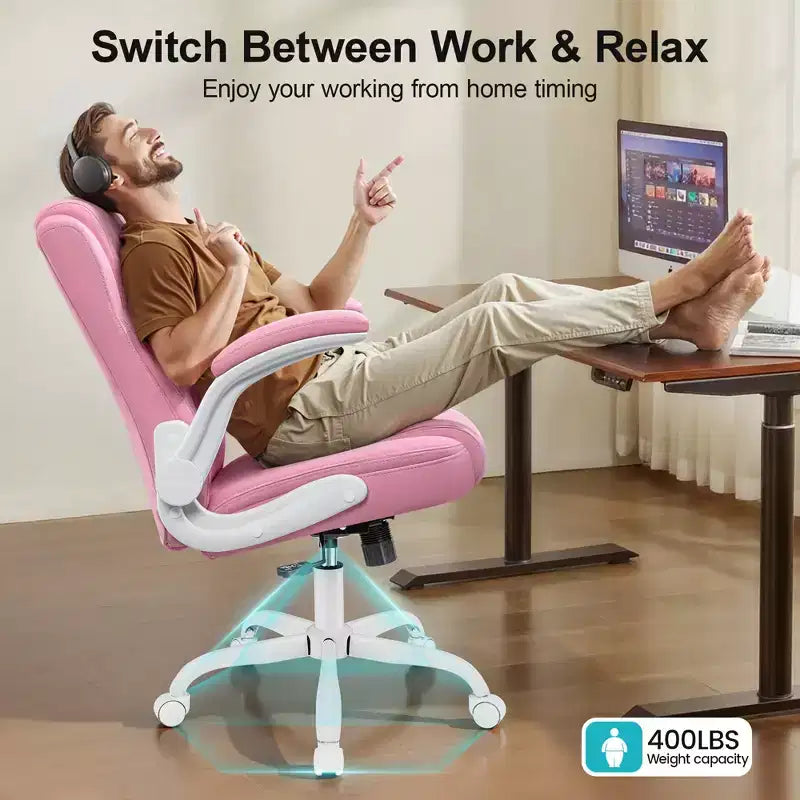 Sedia da ufficio ergonomica con schienale alto in pelle PU e braccioli ribaltabili